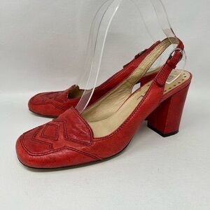 Biviel Red Leather Sling Back block heels Pumps, Women’s Size EU 37.5